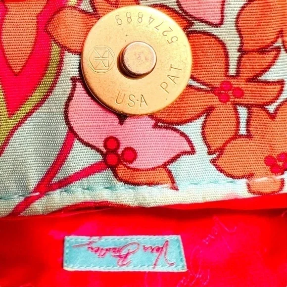 Vera Bradley 100% Silk Collection Tropical Floral Shoulder Bag Purse Aqua Coral - Picture 8 of 16